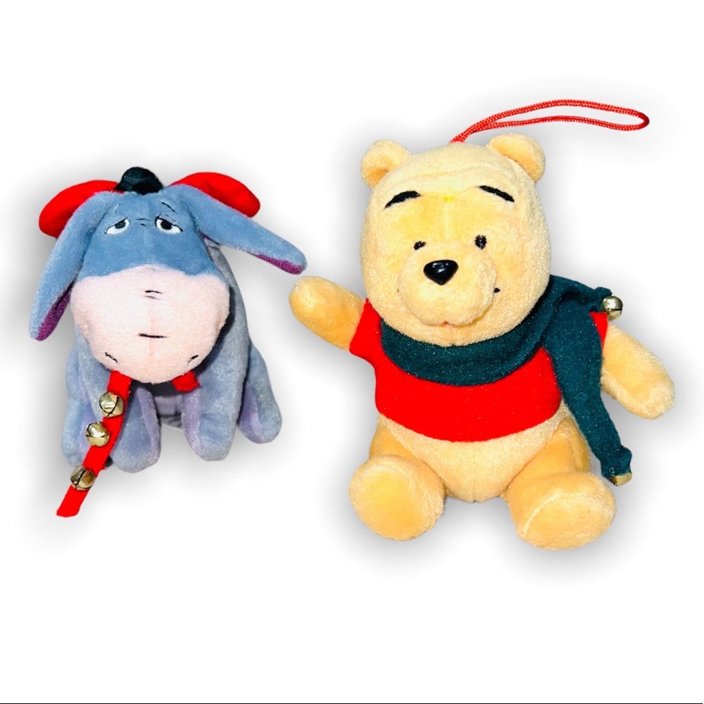 vintage 90’s winnie the pooh & Eeyore Plush Christmas Ornaments Jingle Bells